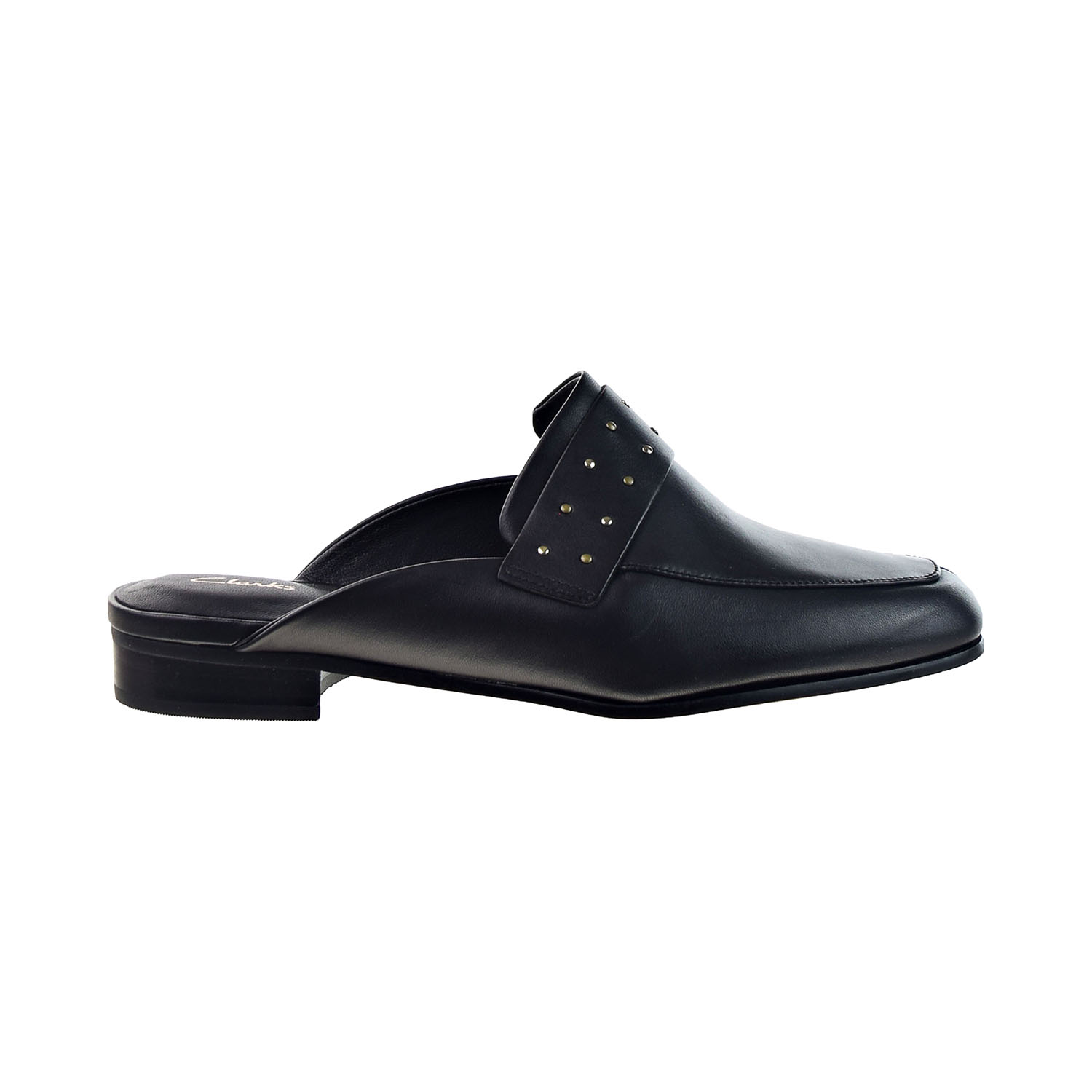 clarks black leather mules