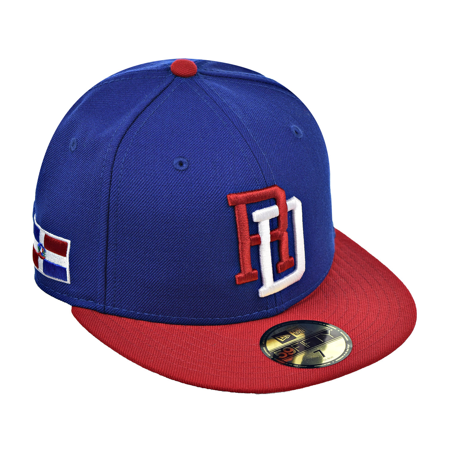 red white and blue fitted hat