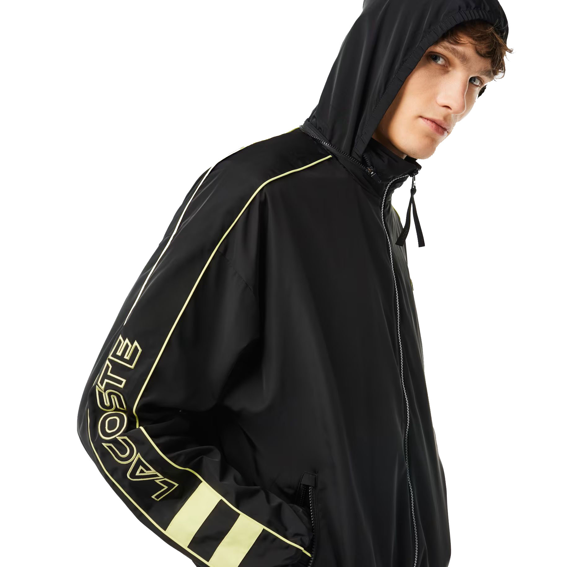 Lacoste Contrast Water Resistant Zipped Taffeta Men's Jacket Black