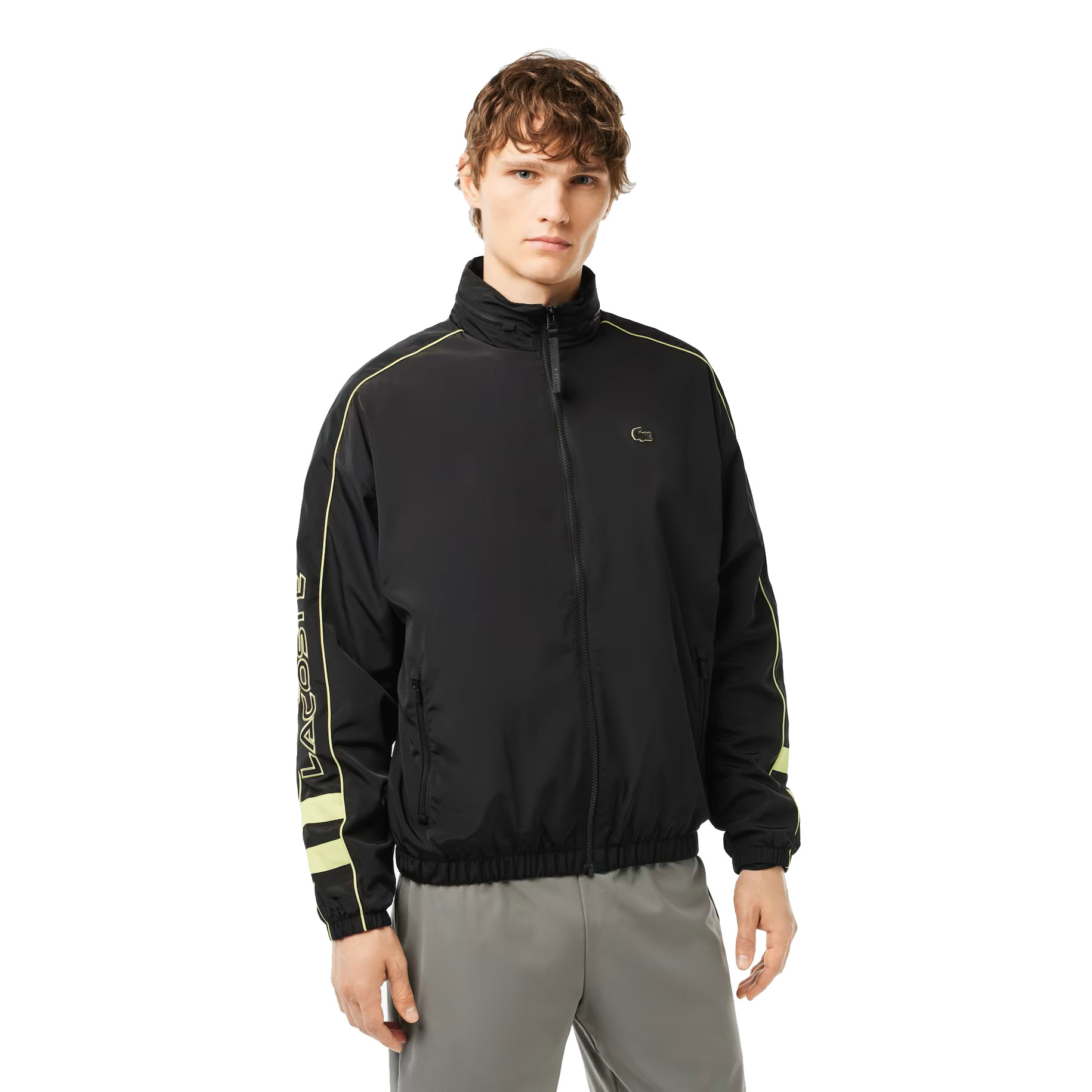 Lacoste Contrast Water Resistant Zipped Taffeta Men's Jacket Black