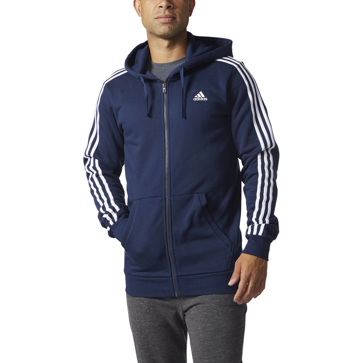 Adidas Men's Essentials 3-Stripes Fleece Hoody Navy-White BR3220 | eBay