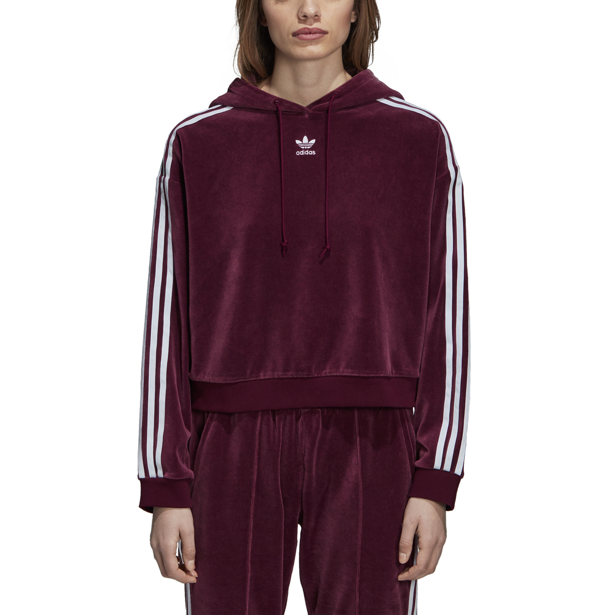 Cropped Pullover Hoodie Maroon-White 