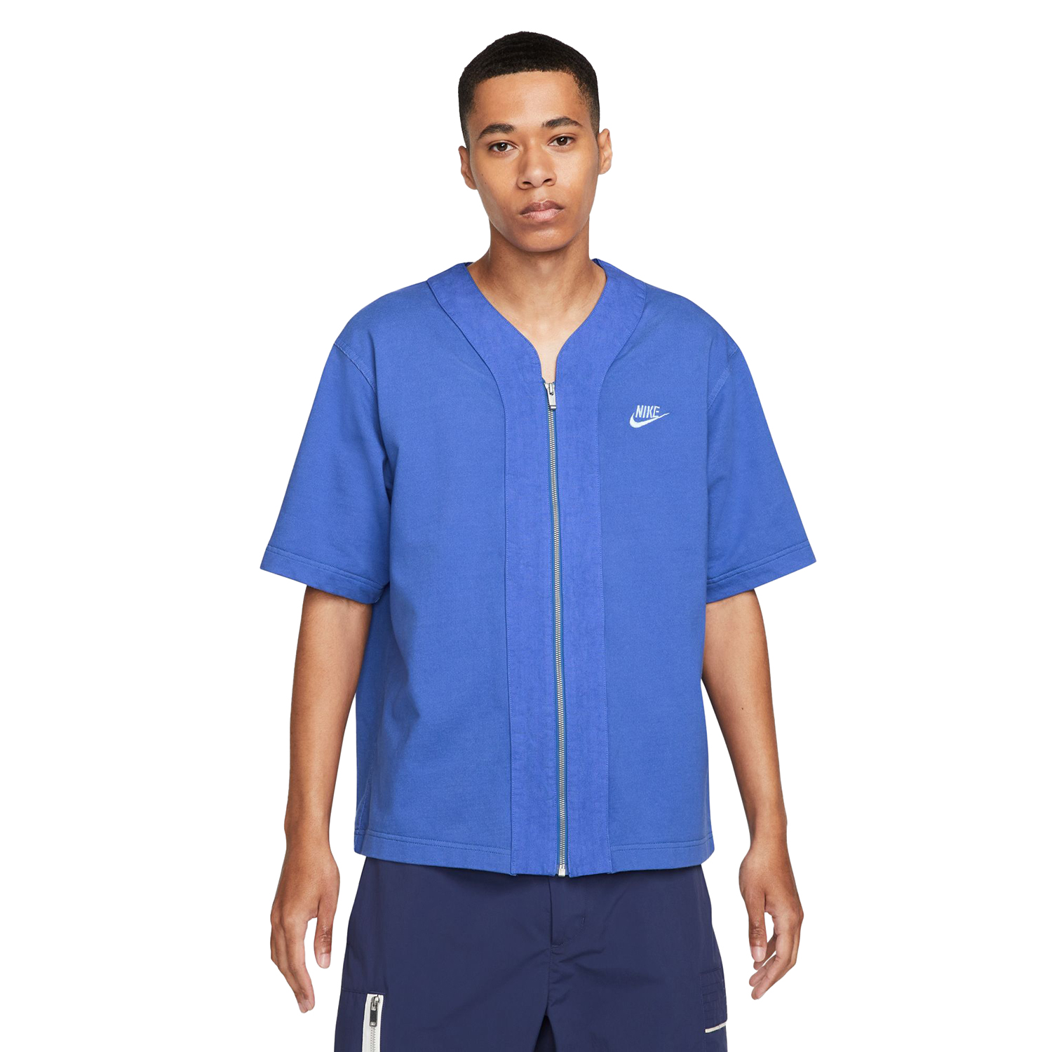 Мужская футболка Nike French Terry с коротким рукавом на молнии темно-синяя DM6899-407