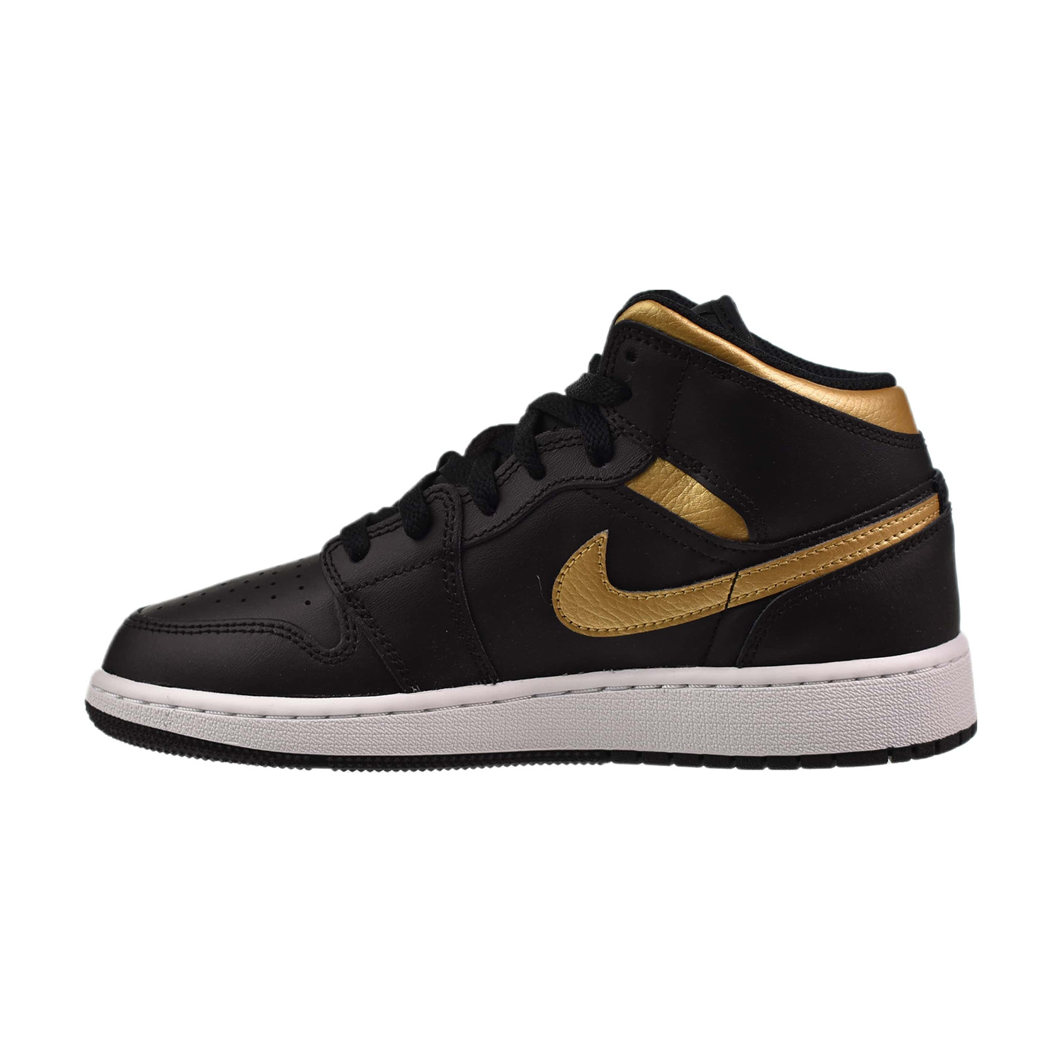 Air Jordan 1 Mid (GS) Big Kids' Shoes Black-Metallic Gold-White