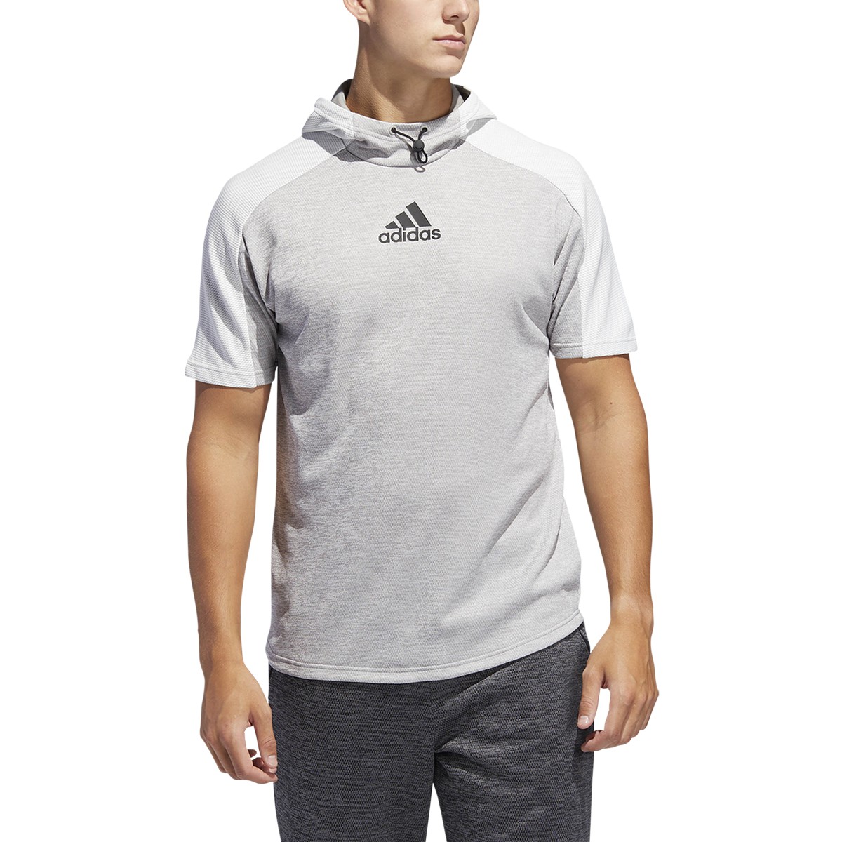 Adidas Men's Athletics Team Issue Short Sleeve Hoodie Grey Melange DU2557 |  eBay