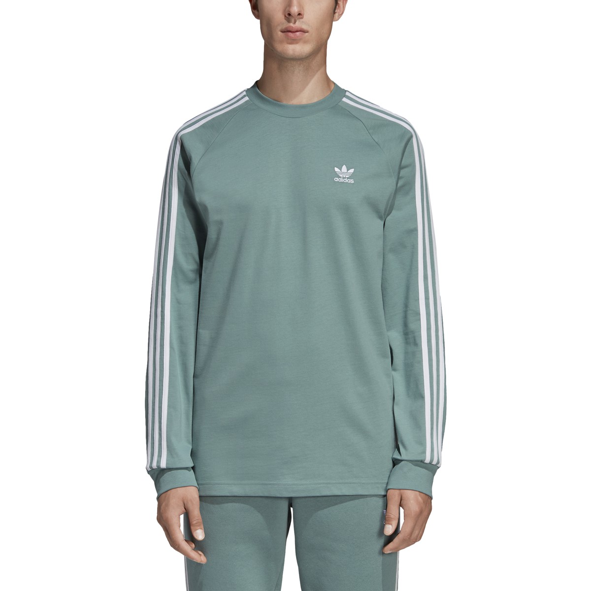 adidas 3 stripe long sleeve top mens