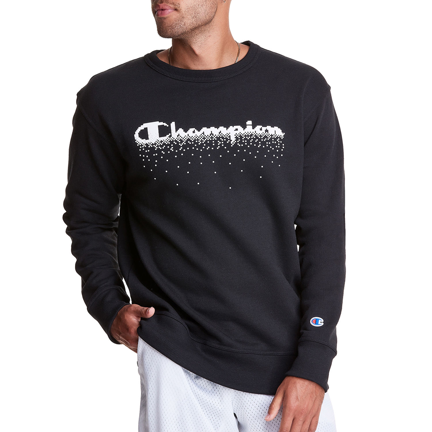 Champion Men's Cursive Logo Round Neck Sweater Black/White gf88h-586616bkc