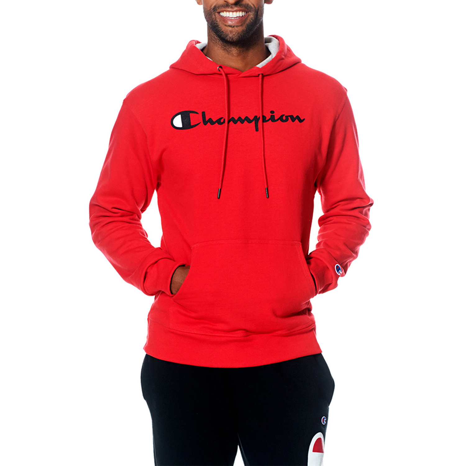 Мужской флисовый пуловер Champion Powerblend с капюшоном красный/черный gf89h-y067942wc