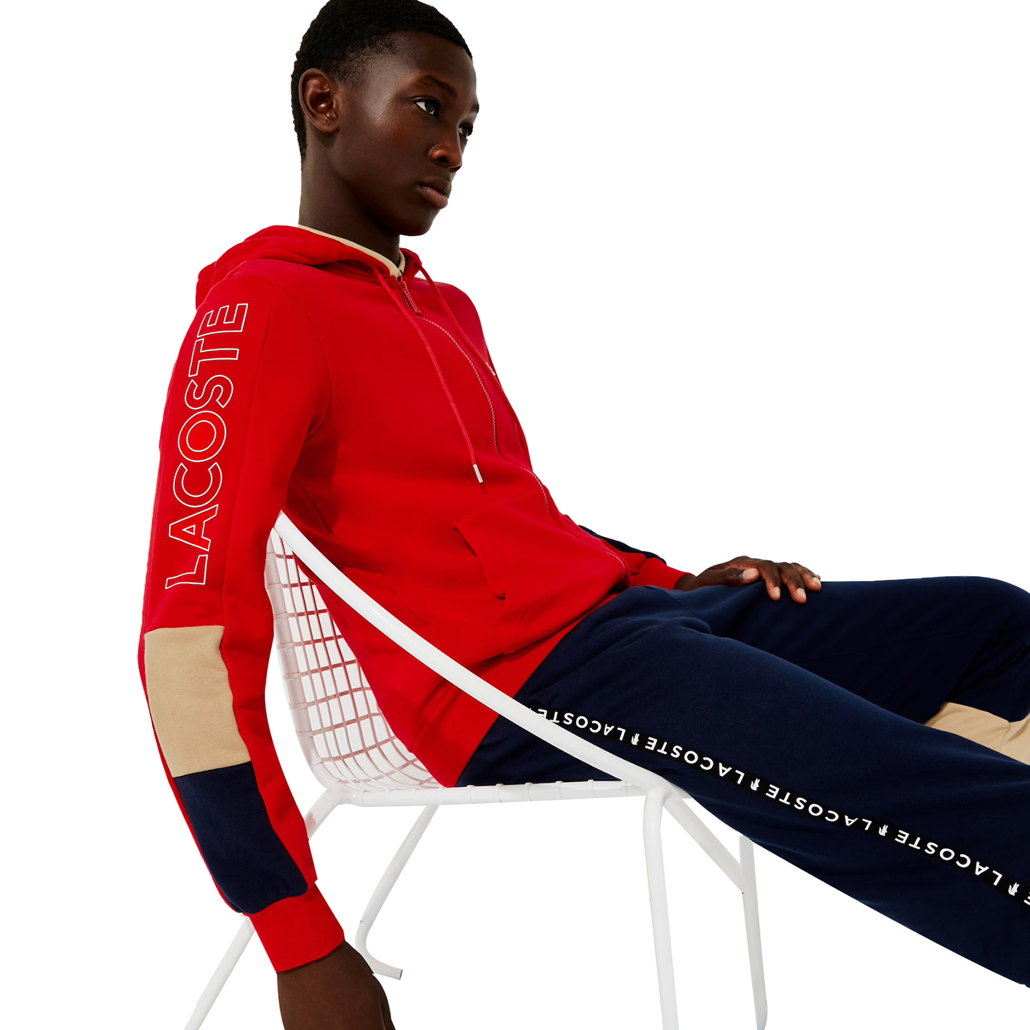 Lacoste Men's Fleece Zip Up Hoodie Red-Beige-Navy SH6885-51-1FU | eBay
