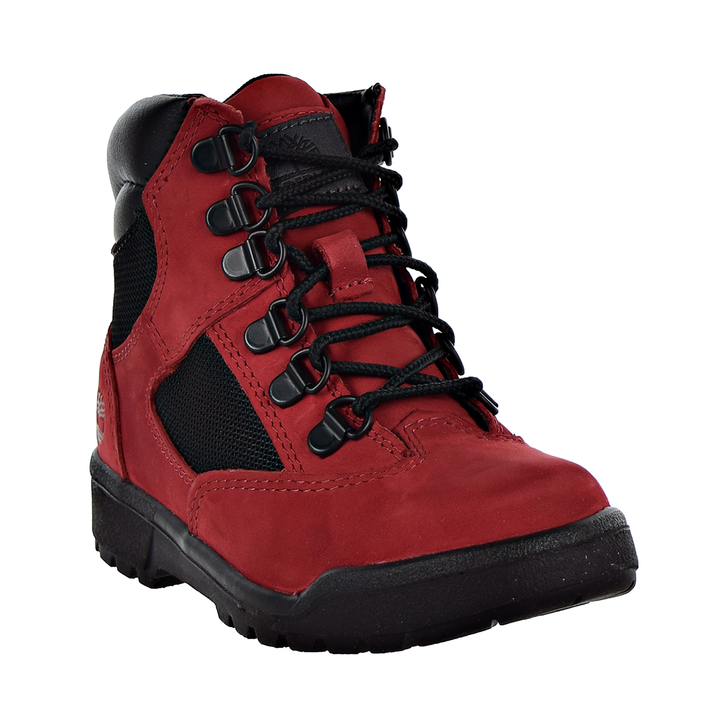 red and blue timberland field boots